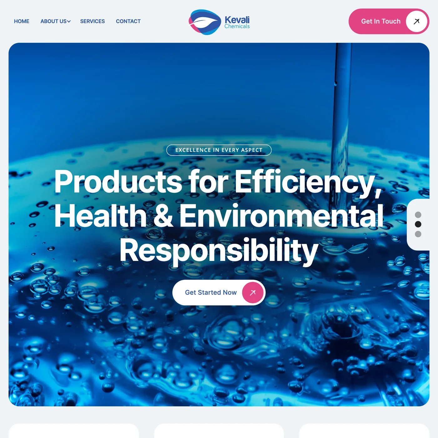 Kevali Chemicals Group website, shown at tablet width