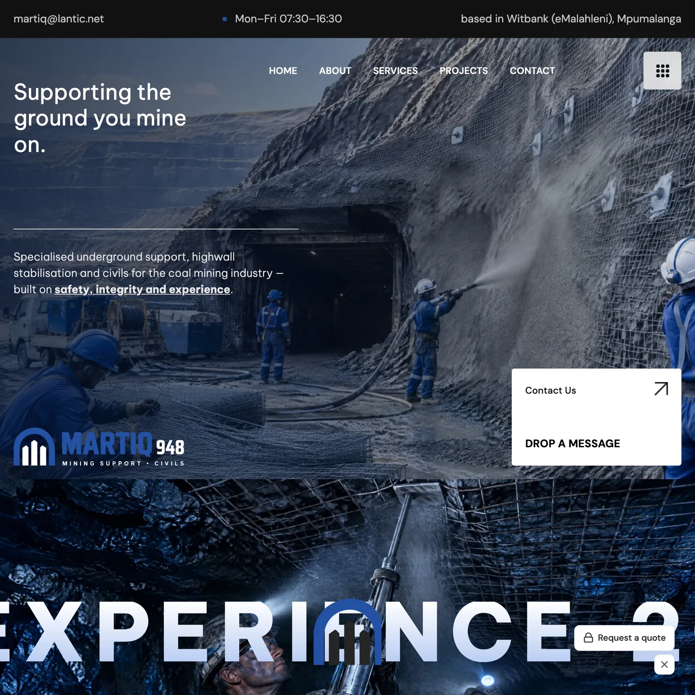 Martiq 948 CC website, shown at tablet width