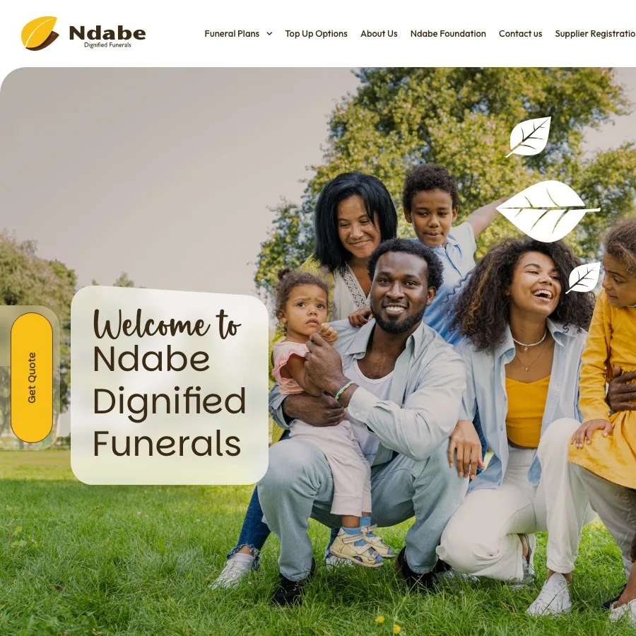 Ndabe Dignified Funerals website, shown at tablet width